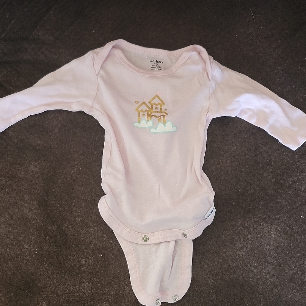 Gerber Light Pink Long Sleeve Bodysuit with House Design
